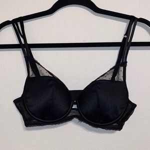 Victoria’s Secret Black Lace Polka Dot Push Up Bra Double Strap 34B